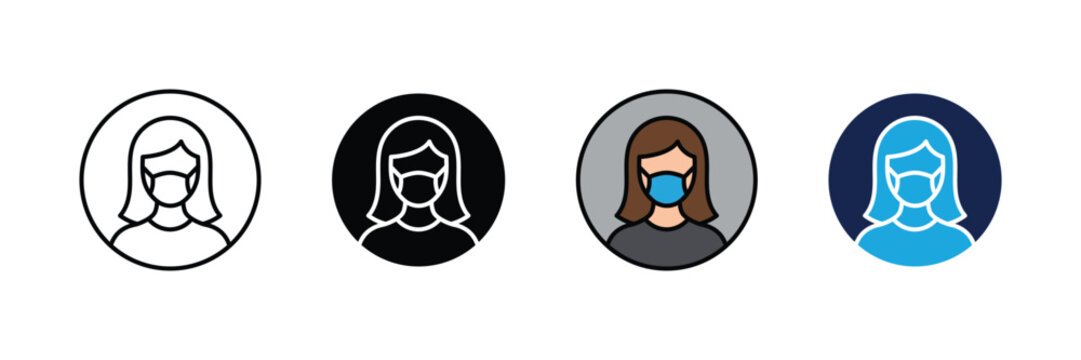Woman wearing face mask avatar icons set female user profile with medical mask for virus protection