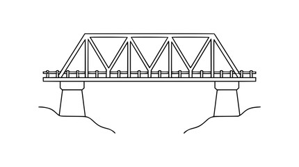 Hand-traced vector icon of a geometric railway bridge with triangular truss supports, a minimalist line illustration ideal for transport infrastructure and engineering design themes © Maham