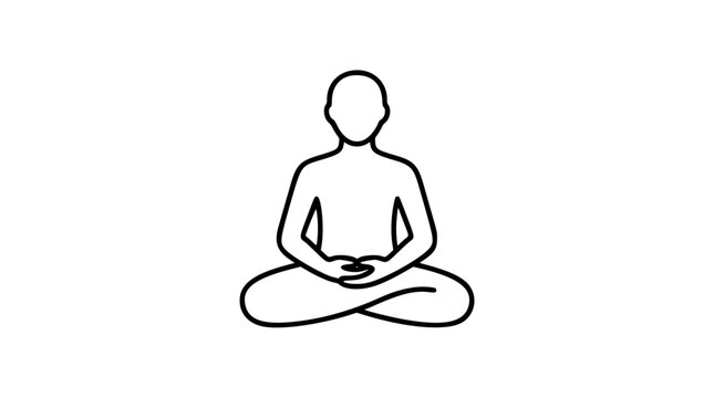 Hand-drawn vector icon of a meditating figure in lotus position with minimalist line art design, perfect for wellness and mindfulness graphics in clean, scalable SVG vector illustration format