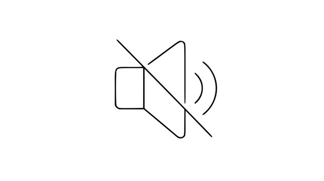 Clean vector line icon of a speaker symbol with diagonal slash indicating mute or silence status, hand-drawn minimalist illustration for audio controls and volume management in user interface design
