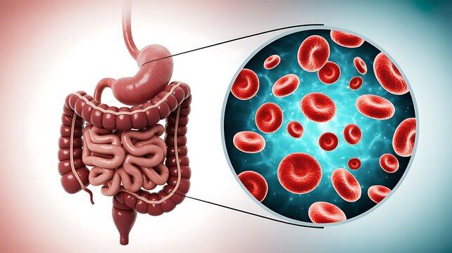 Human digestive system anatomy and red blood cells