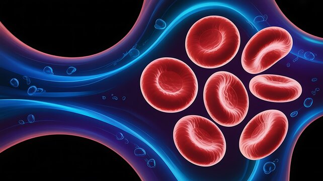 Red blood cells flowing through a human vein