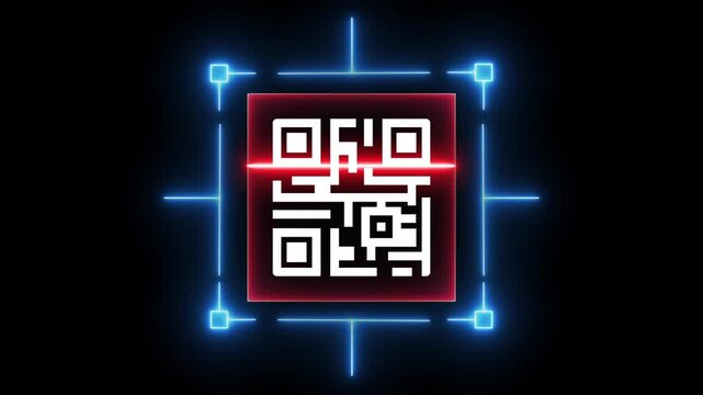 Barcode scanner QR code Neon shine Icon animation isolated on black background. 4k video