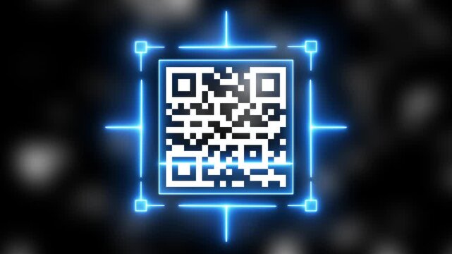 QR Code Scanner Animation on black screen. Futuristic barcode quick-response code scanning Bar. Scanning QR code