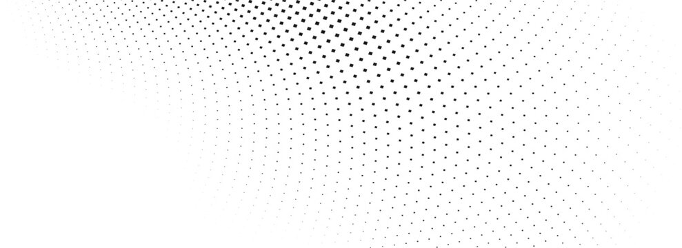 Minimalist black square halftone wave pattern with sweeping curved movement design