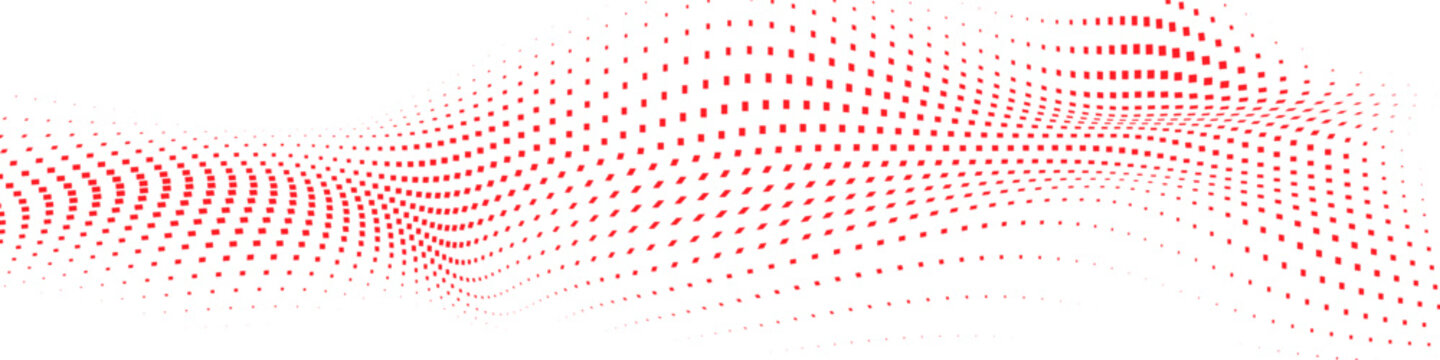 Abstract flowing red square halftone pattern creating a modern wavy motion effect
