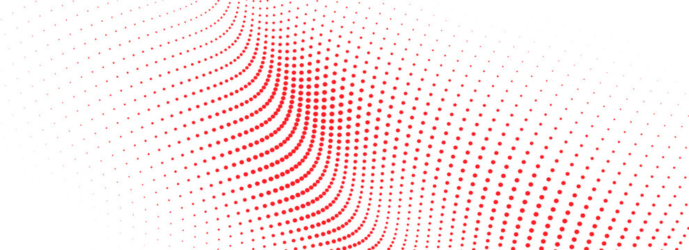 Radiating red circular halftone pattern with dynamic curved motion on a white base