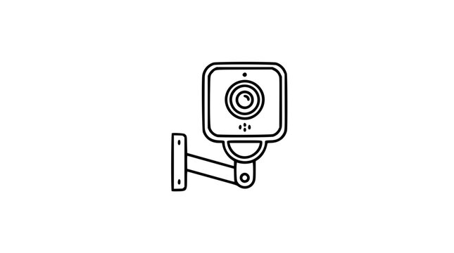 Motion Sensor Security Camera Vector Icon - Minimalist Hand-Drawn Line Illustration of CCTV Surveillance Device with Concentric Lens for Technology Projects and Scalable Vector Graphics