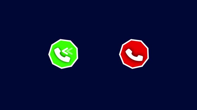 accept call or decline call icon animation phone call icons ui 4k animation on the blue screen background red or green phone call icon animation accept or reject call