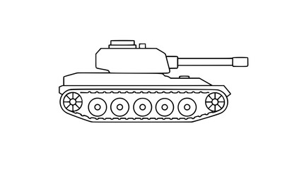 Detailed hand-drawn vector illustration of military tank featuring tracked chassis, rotating turret and long-barrel cannon, perfect for defense industry graphics and tactical vehicle design projects © Nigar