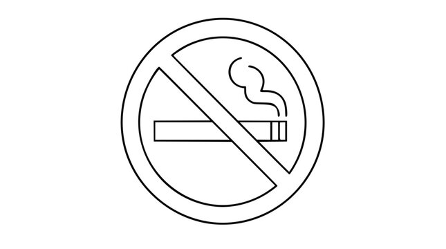 Hand-Drawn No Smoking Prohibition Vector Icon and Illustration - Minimalist Line Style Sign Design for Health Awareness, Safety Campaigns, and Regulatory Signage in Modern Graphic Design