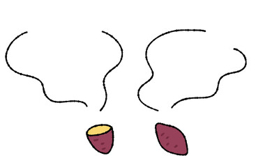Obraz premium 手書きのさつまいもと湯気イラスト 焼き芋や秋の味覚のPOPに使えるベクター素材