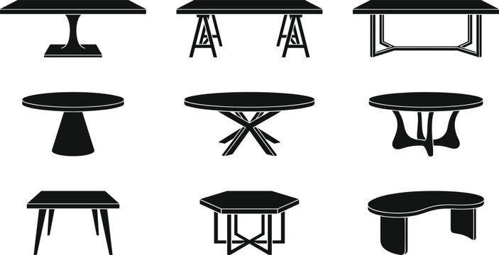 Modern Dining Table and Desk Vector Silhouette Set for Interior Design and Furniture Concepts