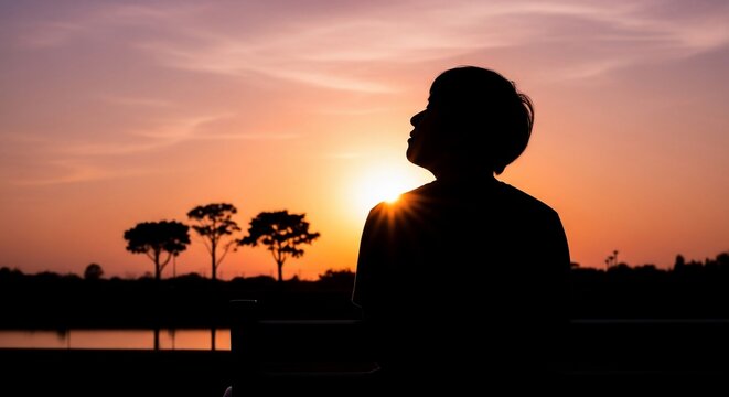 Silhouette person sunset sky trees