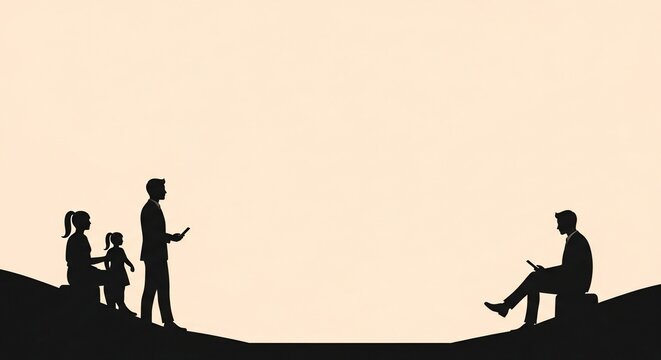 Silhouetted people engaging devices