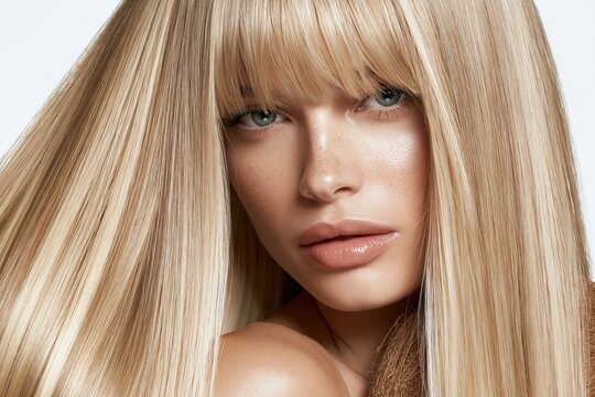 Glamorous model with radiant blonde hair and a subtle smile
