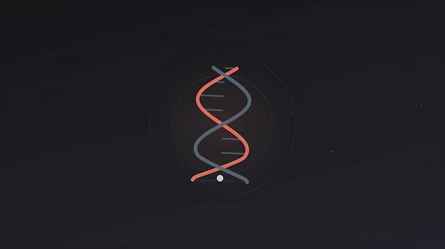Molecular structure of glowing DNA double helix spinning slowly scientific genetics abstract background video loop on dark space