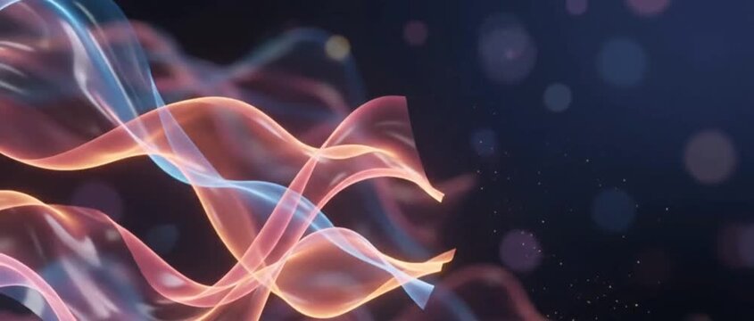 Vibrant abstract light waves flowing in darkness with glowing bokeh.