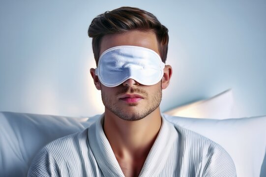 Ein junger Mann mit weisser Schlafmaske 