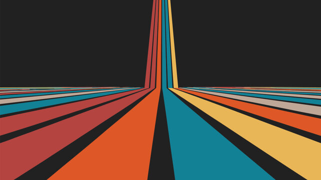 Retro Perspective Stripes Background With Dark Sky 