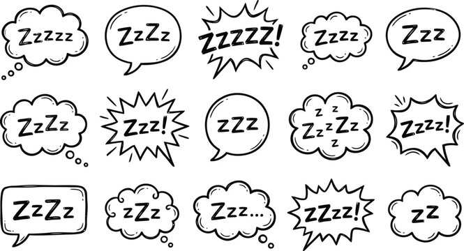 Hand drawn sleeping zzz speech bubbles set