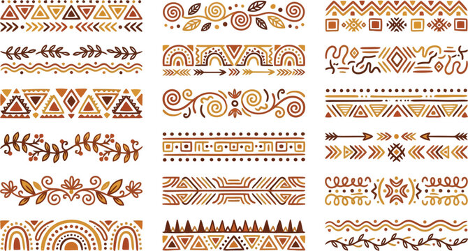 Set of hand drawn tribal ethnic borders