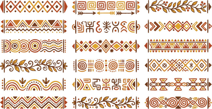 Set of hand drawn tribal ethnic borders