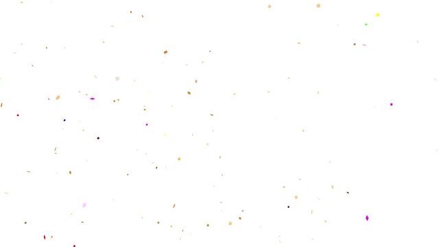 Colorful confetti bursts against a solid Alpha channel., in this isolated 3D animation.