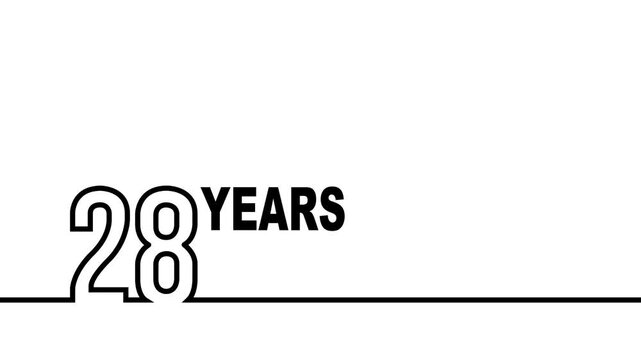 28 years anniversary or birthday isolated on white background. Linear outline graphics. 28 year celebration and congratulation design element. Can be used for printing materials, covers, reports.