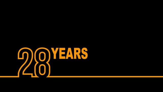 28 years anniversary or birthday isolated on black background. Linear outline graphics. 28 year celebration and congratulation design element. Can be used for printing materials, covers, reports.