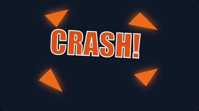 Crash text effect with animated orange triangles on dark background.