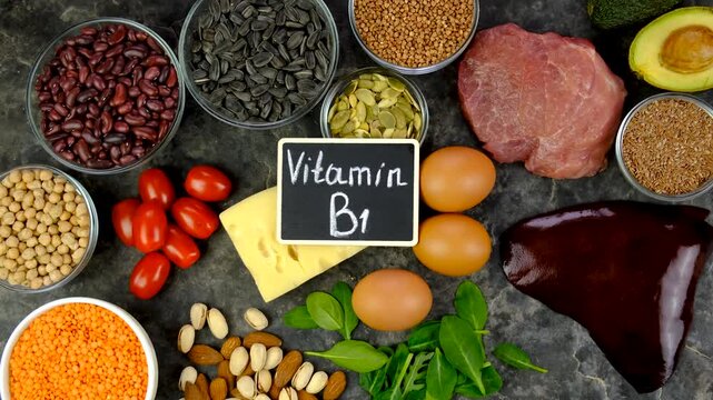 Foods that contain vitamin B1. Selective focus.
