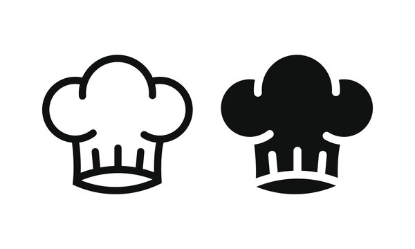 chef hat icon cook toque set line outline and solid silhouette vector isolated on white background