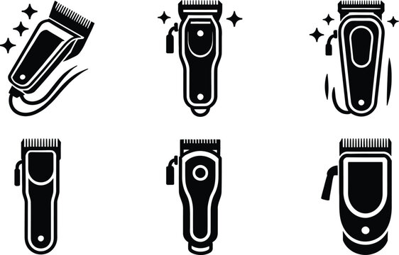 Electric Hair Clipper Vector Icon Set Barbershop Equipment Illustration