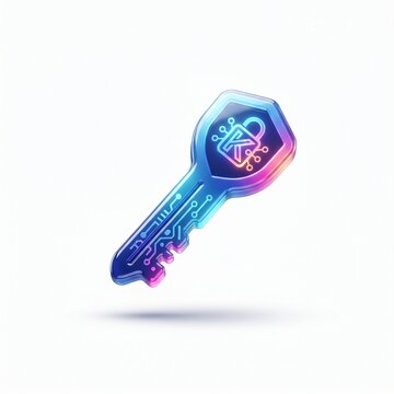 3D cryptography key icon glowing with digital security data. Cyber encryption symbol for blockchain, password protection, and secure access technol...