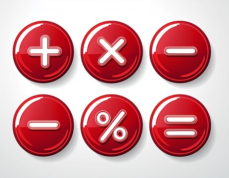 mathematical symbols including percent multiplication addition and subtraction signs in red with multiplication addition subtraction