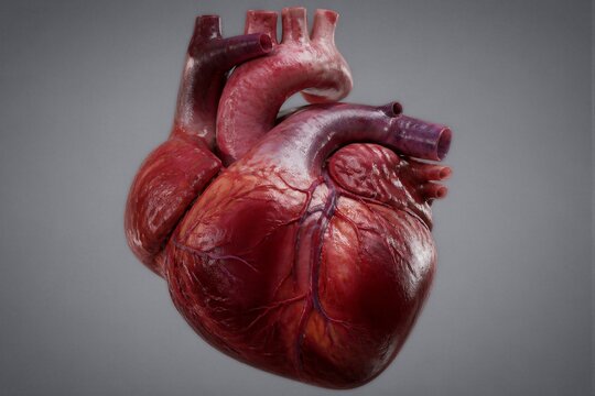Realistic human heart anatomical model isolated on neutral background