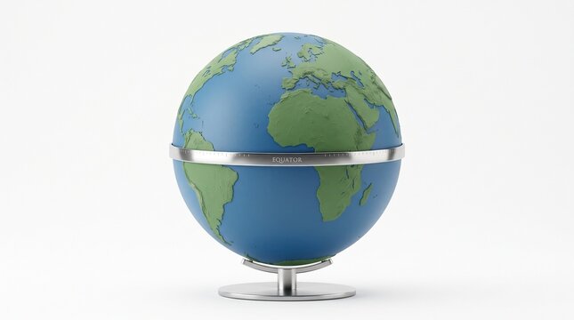 Modern 3d rendered globe model showing continents and equator isolated on white background with displays realistic rendered international illustration