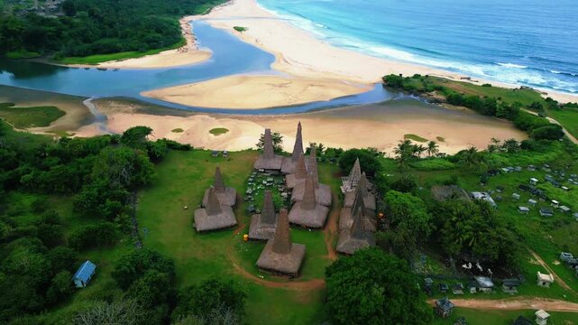 Traditional Ratenggaro village with high thatched roofs in Sumba Island, Indonesia