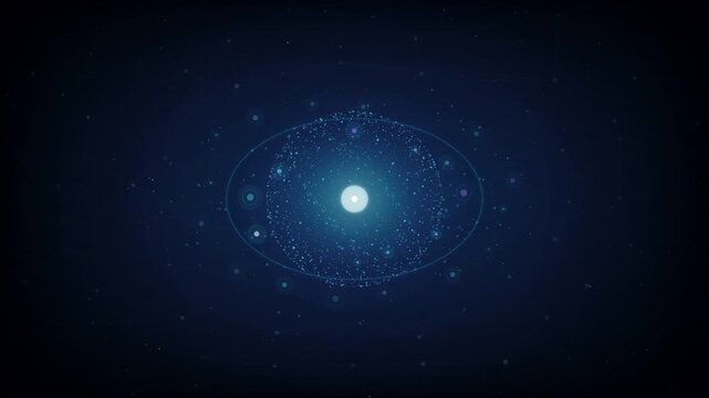 Neural network title animation with glowing particle sphere and seamless loop on dark space