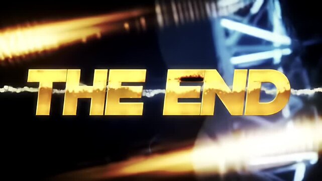 The End title card with fiery background.