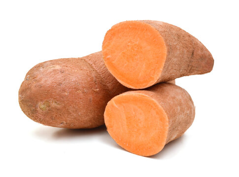 Sweet potatoes on white background