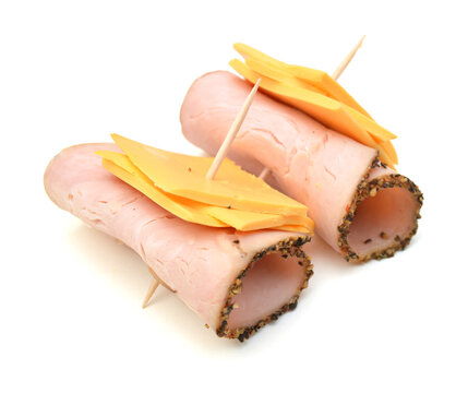 Cooked ham roll on white background