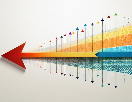 a timeline with a horizontal arrow pointing forward dotted with milestones on a clean white background
