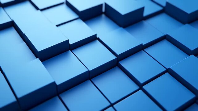 A 3D abstract background of interconnected blue cubes with varying heights.