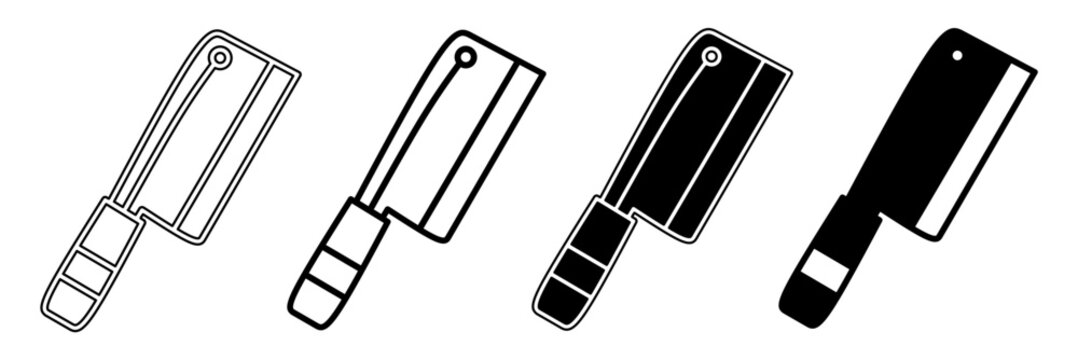 A collection of minimalist knife icons featuring outline and solid black and white styles.