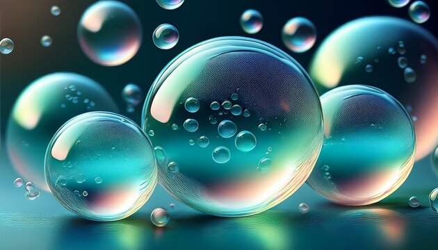 D Realistic Soap Foam Balls With Transparent Water Droplets Glossy Bubble Spheres