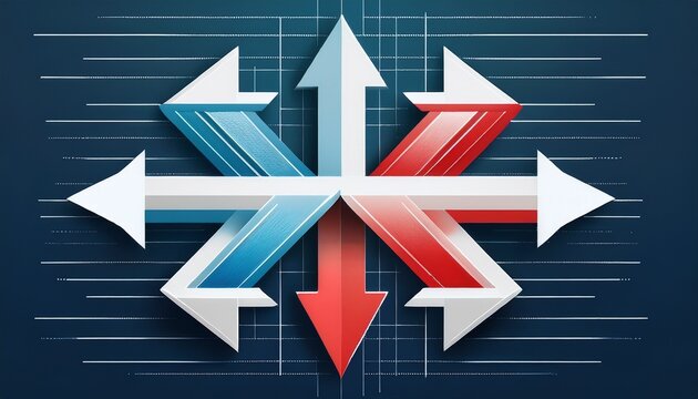 arrows shift direction to bypass a barrier and reach success representing strategic change problem solving and adaptive thinking in business or life