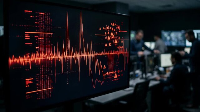 main screen displays urgent threat levels while background activity subtly blurs.