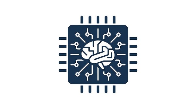 Blue microprocessor icon with brain circuit symbol design with blue microchip cpu